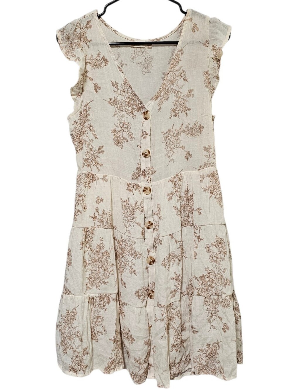 Altar'd State Women's Cream & Brown Floral Toile Dress Size L